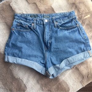 WILD FABLE "Happy" Embroidered Pocket Highest Rise Mom Shorts